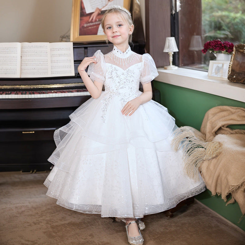 Girls' european and american princess dress wedding flower girl dress children's host runway style piano performance costume cross-border