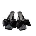Z's new women's shoes black xishi velvet bows square toe open toe low heel shoes stiletto outwear sandals