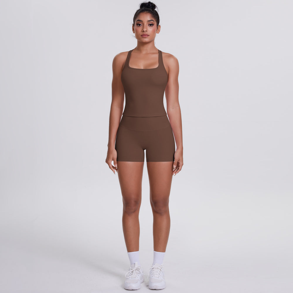 Cloud-feel brushed outdoor casual running yoga clothes, quick-drying, beautiful back, hip-lifting, tight shorts, sports and fitness clothes suit