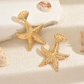 Wholesale gold earrings - european & american style irregular starfish earrings for women - beach vacation pleated texture statement studs