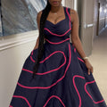 European and american cross-border women's fashion:  spring/summer new arrival - elegant v-neck, backless, color block, high-waisted, long slip dress