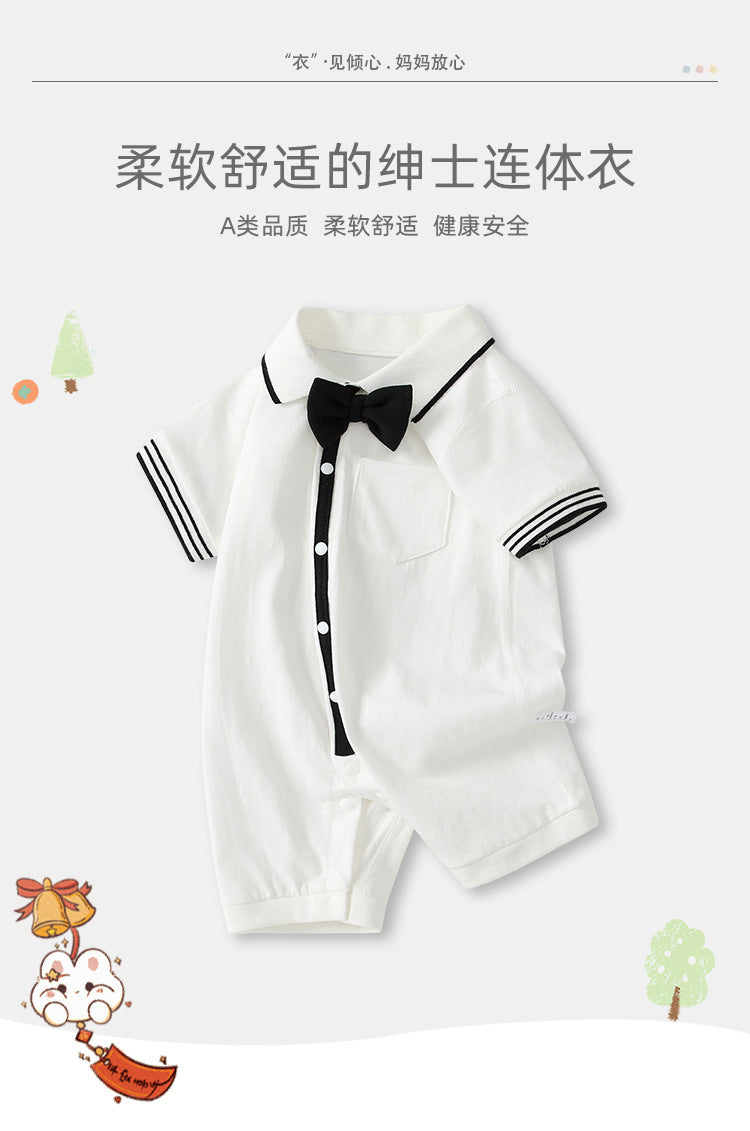 Newborn baby summer clothes: newborn boy romper, lightweight color block short sleeve casual preppy style onesie