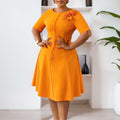 D586  european and american women's clothing  new short-sleeve solid color crew neck elegant african style export dress