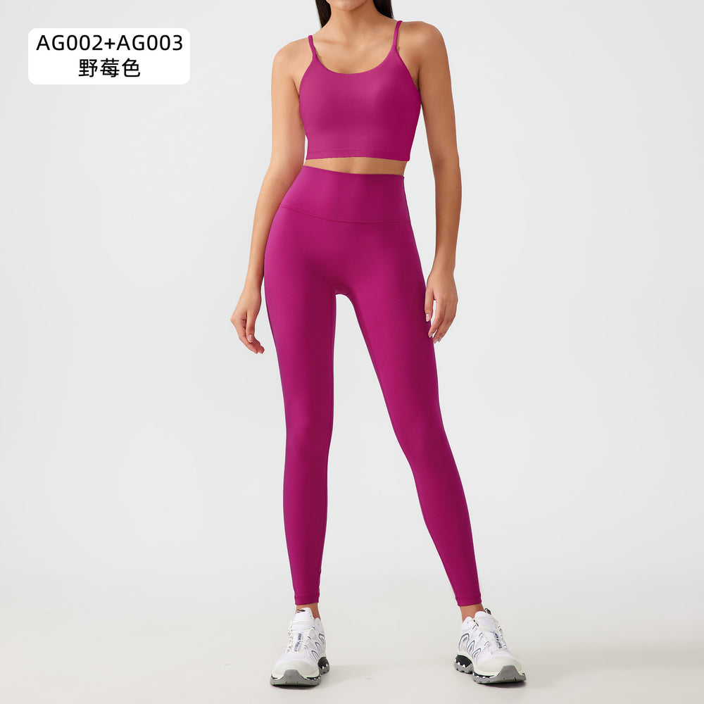 Naked fitness suit women's bubble wrap push up breast fitness bra high waist peach hip yoga suit women's suit