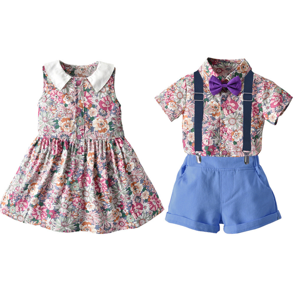 Kids' hong kong style floral shirt performance costume, boys' street dance outfit, runway dress, boys' host outfit, children's day performance costume
