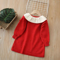 Girls' knit dress - new autumn/winter  collection - red new year's greeting dress - sweet and stylish pullover dress for baby girls