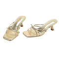 2025 summer new french style gold heeled mules - women's elegant open-toe sandals with thin straps and mid-heel for outdoor wear