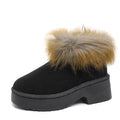new cross-border faux mink fur boots for women - round toe, chunky sole, plush lined, fluffy snow boots