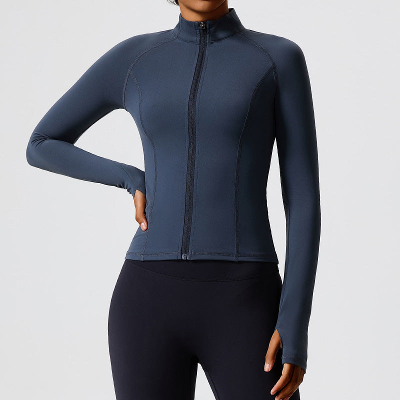 New stand collar fitness topslong sleeves sports outwear slimming look running yoga clothes zipper tight fitness clothes for women