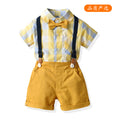 Boys' spring/summer new color block plaid shirt & overalls gentleman two-piece set - dropshipping available
