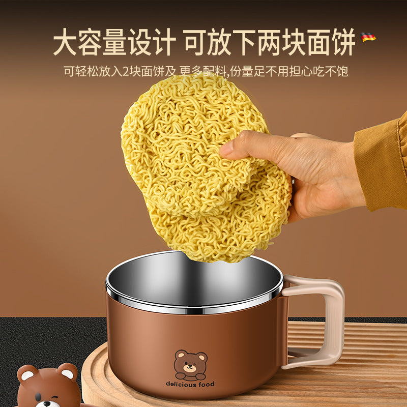 Instant noodle bowl 316 stainless steel food grade dormitory with student cover Soup bowl Instant noodle bowl Round lunch box Rice bowl