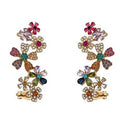 Dopamine colorful full diamond flower stud earrings all-in-one ear bone clip women's giant beautiful earrings niche design earrings