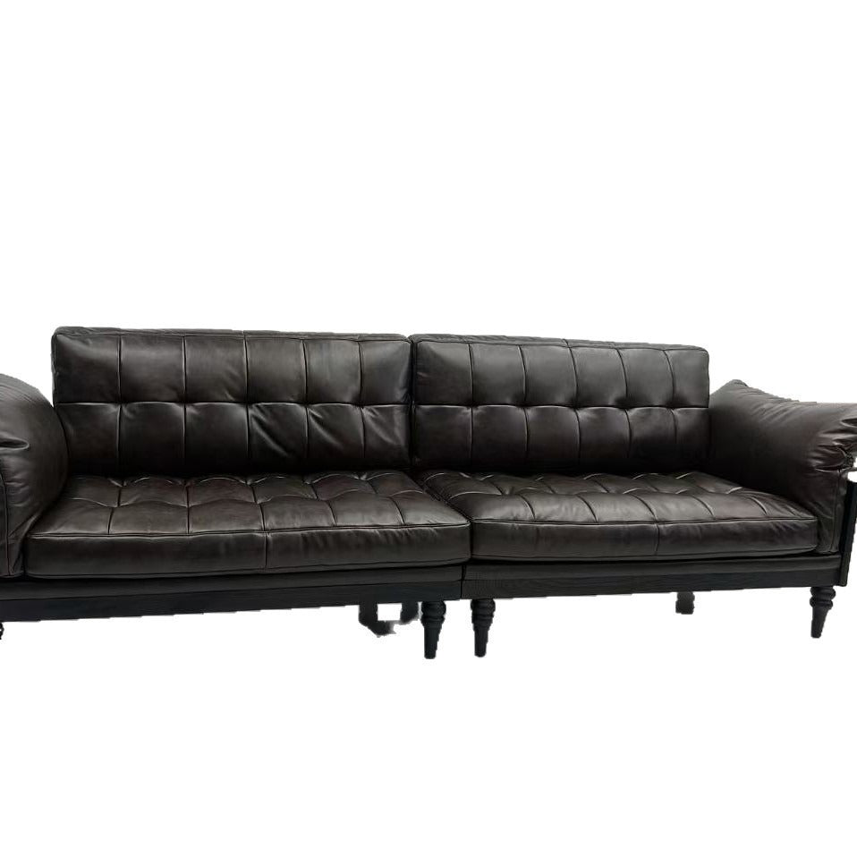 American genuine leather sofa, mid-century modern style, small apartment living room, new high-end solid wood french vintage kenney sofa for home use