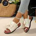 new flat rhinestone bow single strap sandals women's outdoor wear solid color lightweight fabric slippers