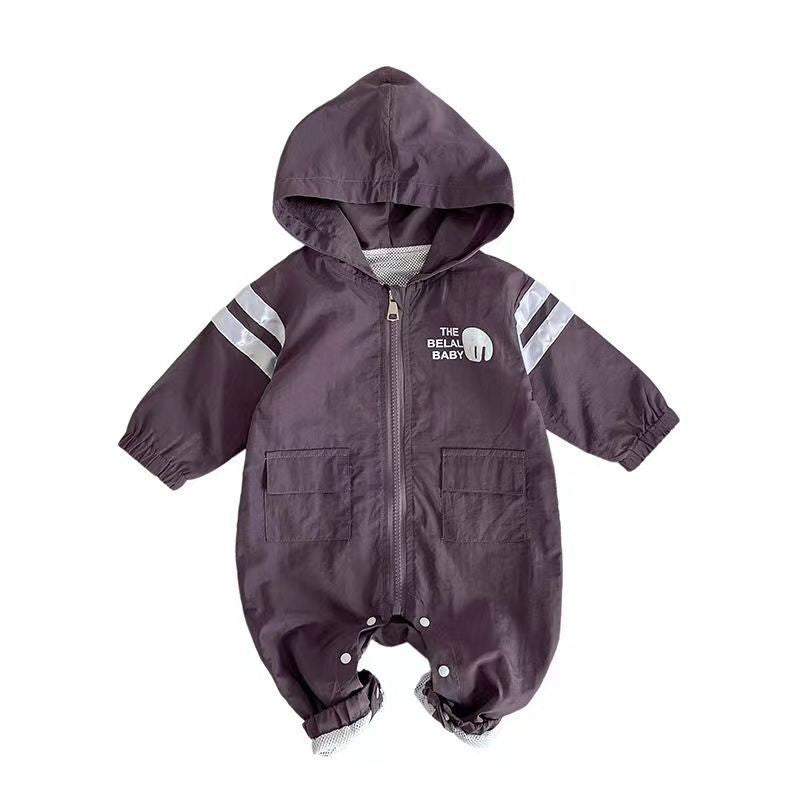 Baby boy's autumn casual sports long-sleeve romper, infant korean style hooded outfit, stylish new bodysuit