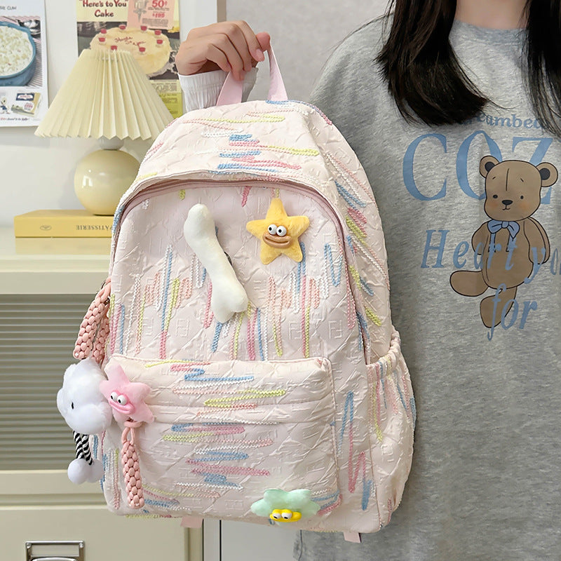 School bag backpack Korean version of girls' high-value school bag color striped casual backpack cute girl travel bag