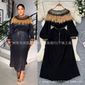 Miyake cross-border heavy industry sequin cloak patch waist pleated loosedress pleated long skirt