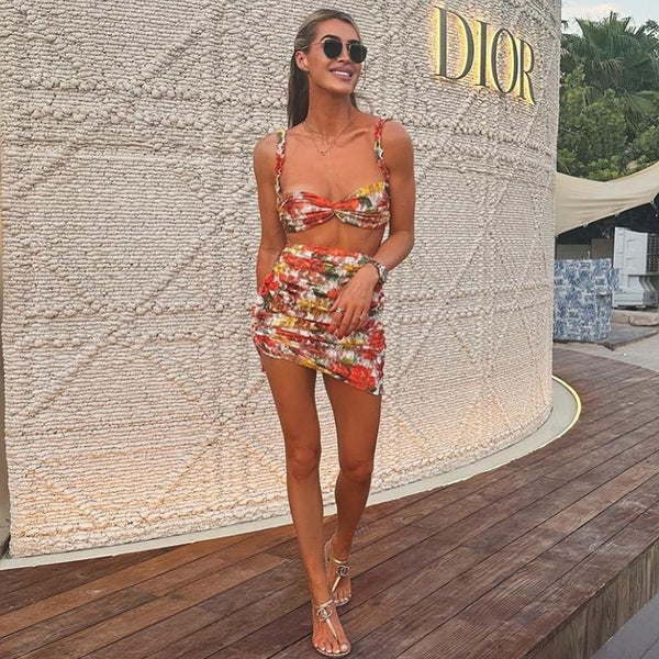 wish  2023 summer hot-selling new fashionable sexy printing suspender halter skirt set