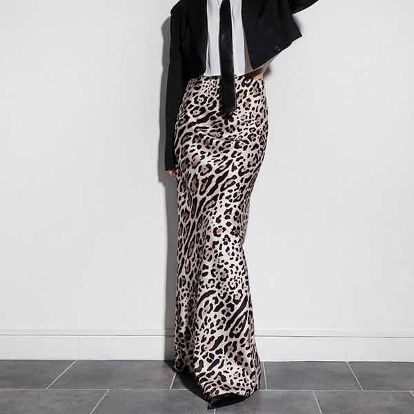 European and American fashion leopard print long skirt women's 2024 summer new high waist drape fishtail skirt high-end skirt wholesale
