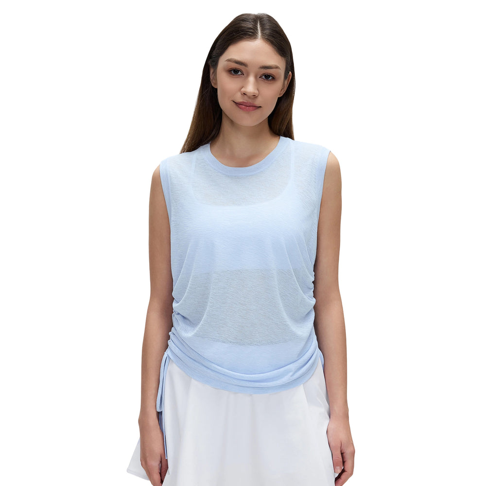 Simple round neck sleeveless sports tank top women's thin breathable side drawstring yoga top cover-up summer d26097