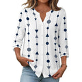 Amazon european goods  summer button-down shirt, three-quarter sleeve v-neck blouse, fashionable casual loose top