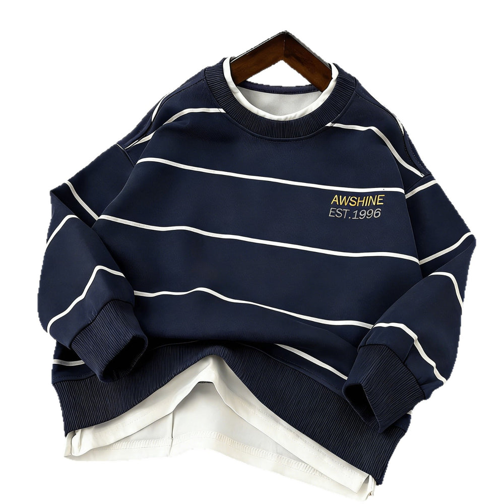 Kidssweatshirtfake two-piecenew arrivalk-stylesweatshirtstripesspring & fallchildren's western style handsome children's clothingspring & falltops