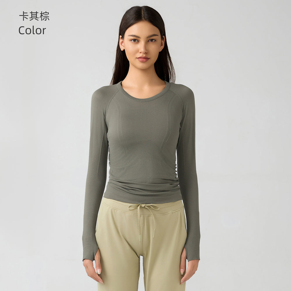 D19083: diqian apparel new seamless yoga top - women's long sleeve activewear for running, comfort, breathability, and fitness