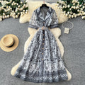 Frenchromantic style printingsense of designdressfemaleniche stylesummer suit collar waist slimming lookelegant long skirt