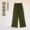 women's cross-border loose solid color drawstring casual pants - european and american style, versatile textured high-waisted wide leg trousers for work and leisure