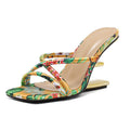 hot-selling 35-42 size square toe high-heeled women's slippers colorful simple cross strap gold special-shaped heel sandals