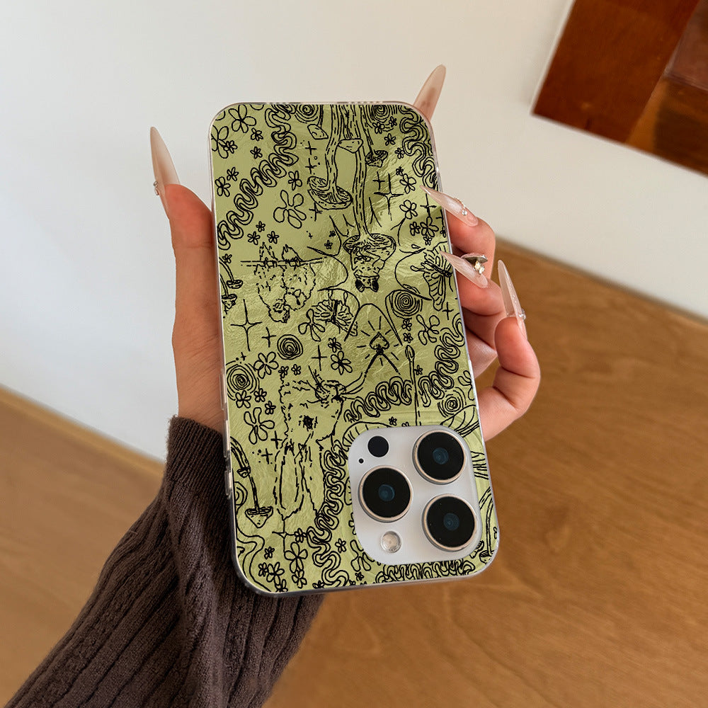 Line drawing mobile phone case suitable for iphone16/15pro apple 17max anti-fall vortex case wholesale anti-fall test
