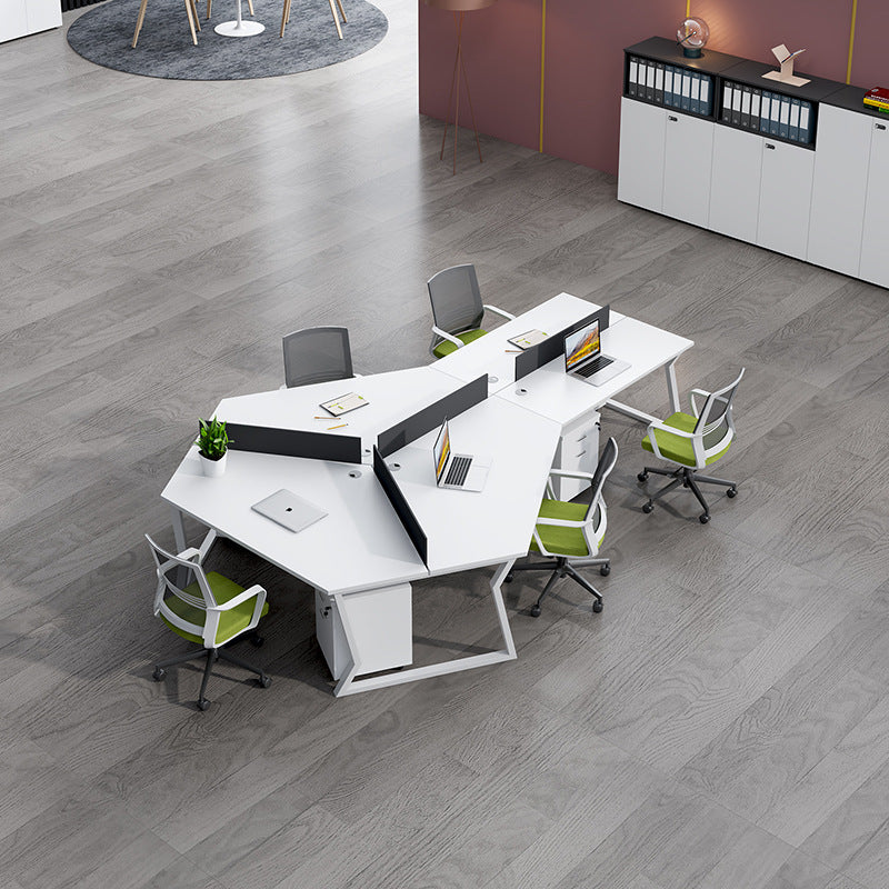 Office workstation desk set - creative 3-person irregular shaped desk and chair combination for multiple employees