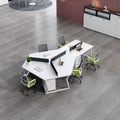 Office workstation desk set - creative 3-person irregular shaped desk and chair combination for multiple employees