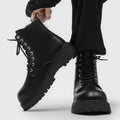 Side zipper boots men's high-top british style leather black workwear motorcycle boots spring height-increasing high-top short boots