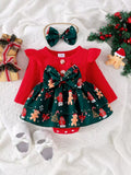 foreign trade christmas element long-sleeved jumpsuit european and american infant pit strips flying sleeves embroidered santa claus printing
