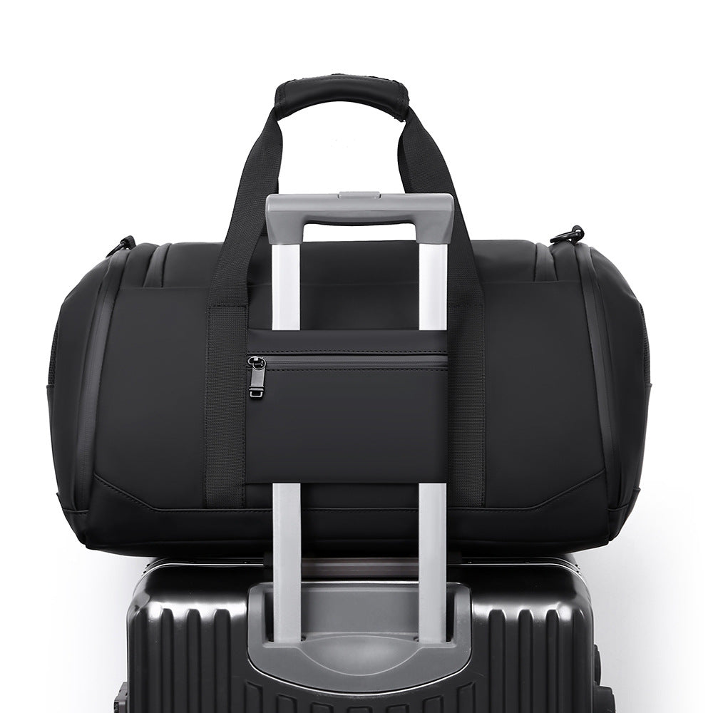 New leather film travel bag large capacity independent shoe position portable fitness bag can be hung tie rod dormitory luggage wholesale
