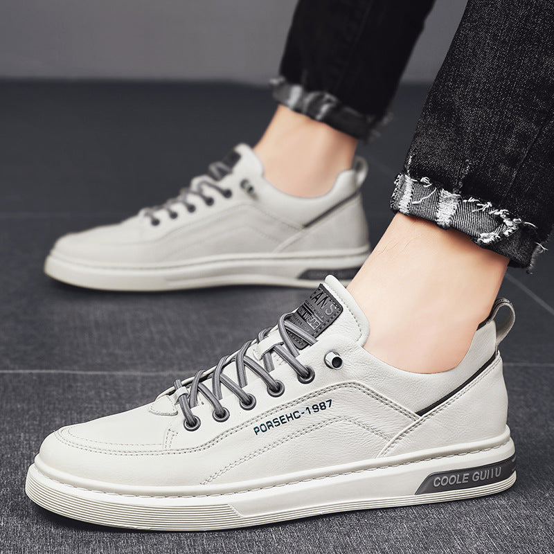 Men's casual leather shoes - spring/autumn 2025 new collection - men's white flat shoes - versatile winter sports white shoes for teens