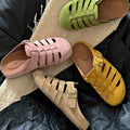 Retro piggyback birkenstock shoes women's easiest for match2026new arrivalspring and summeroutwear slip-on lazy cut out toe-cap half slippers