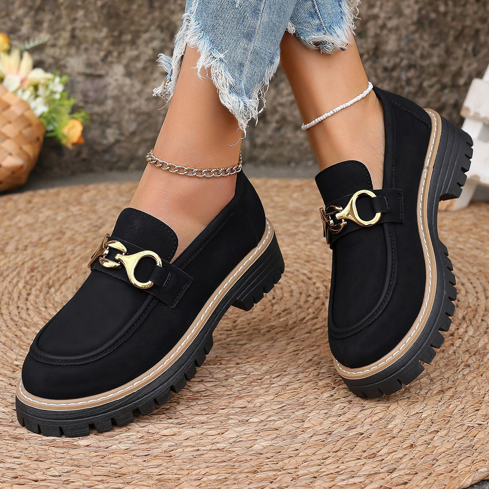 british style small leather shoes for women spring & fall  new arrivalfashioneasiest for matchretrocasual thick heel thick soleflats