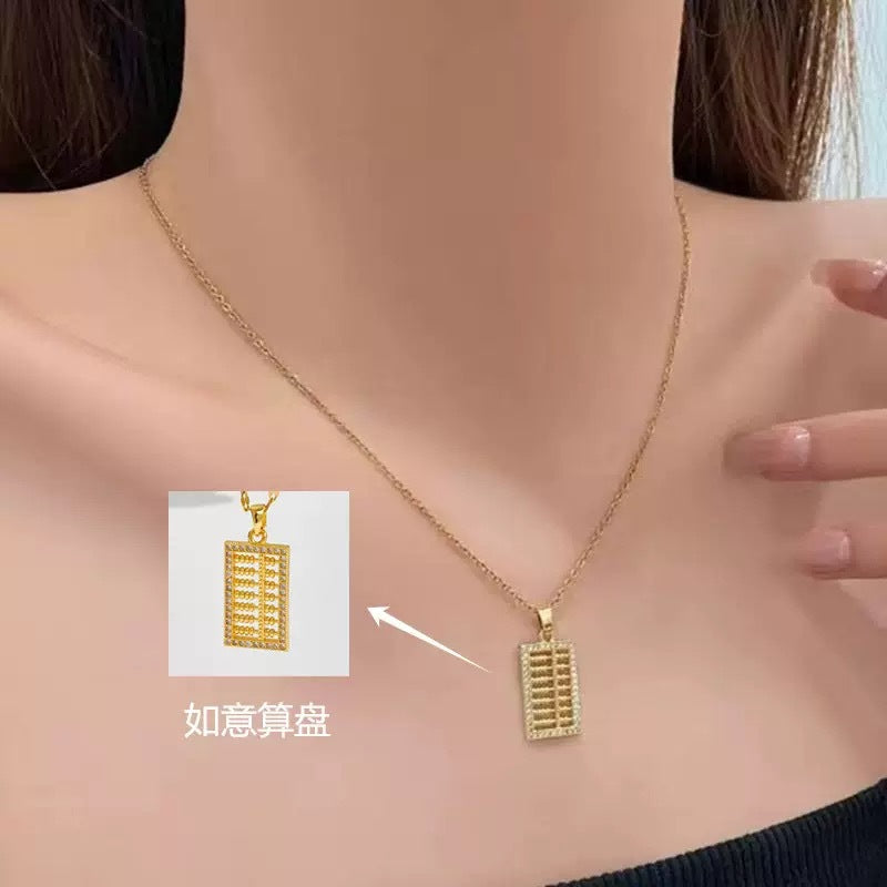 [titanium steel] hot-selling full diamond abacus necklace for women, high-end niche design pendant, copper inlaid zirconium sweater chain wholesale
