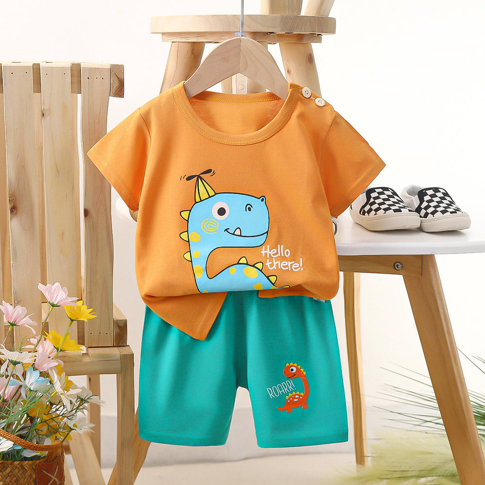 Kids' short-sleeve set: 100% cotton boys' t-shirt & baby summer outfit - girls' shorts, infant clothing, wholesale summer apparel