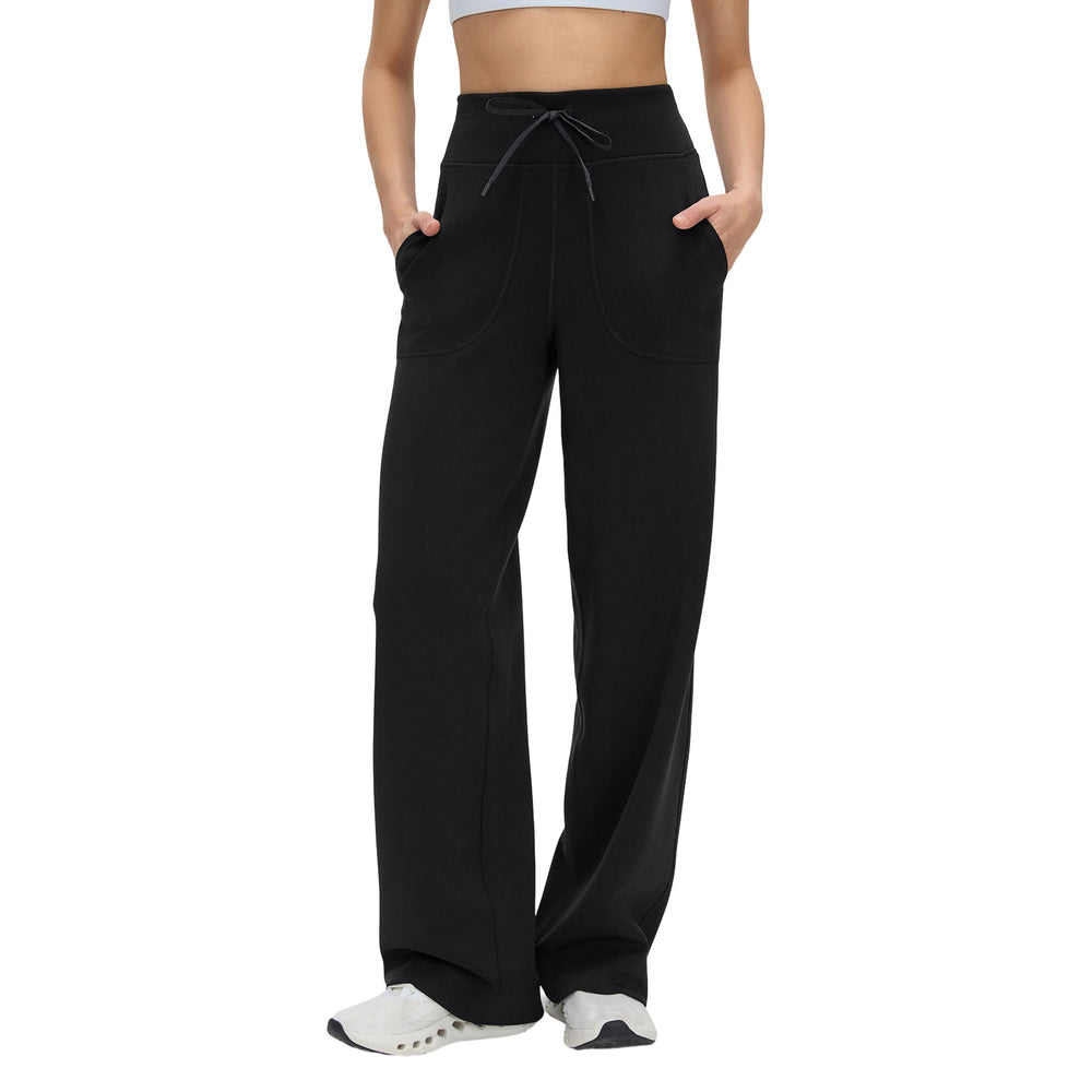High-waisted, slimming, straight-leg pants for women. features a relaxed, loose fit with a beautiful drape. perfect for casual wear, wide-leg style, pilates, fitness, and yoga. style number: d25177