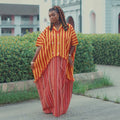 European and american cross-border women's fashion:  summer new arrival - stylish and elegant striped double-breasted oversized long shirt dress