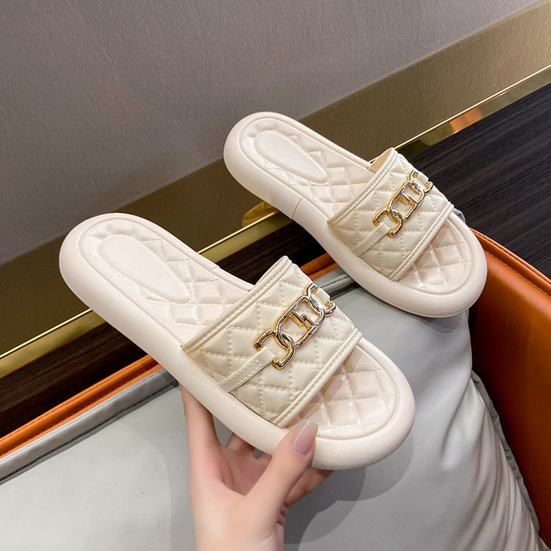 High-end french-style women's summer sandals, fashionable 2023 new summer flat sandals, non-slip and comfortable slippers