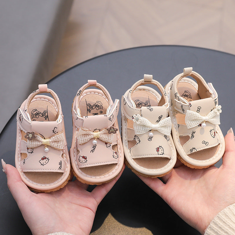 summer girls' sandals: soft-soled first walker shoes with bow detail - cute princess shoes for babies (0-2 years)