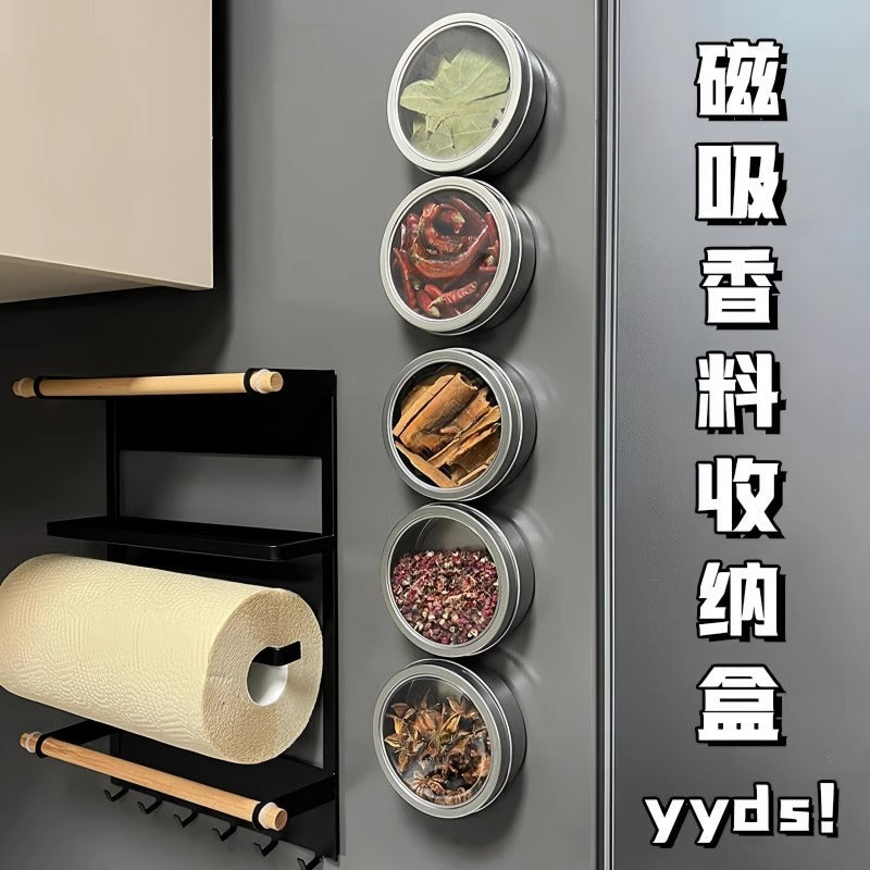 Magnetic transparent spice sealed jar kitchen for homeclassy new arrival spice jar stainless steel creative combination set
