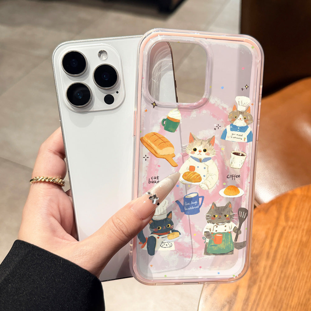 Suitable for iphone17promax cute hand-painted style baking cat mobile phone case apple 16 anti-fall protective cover 13