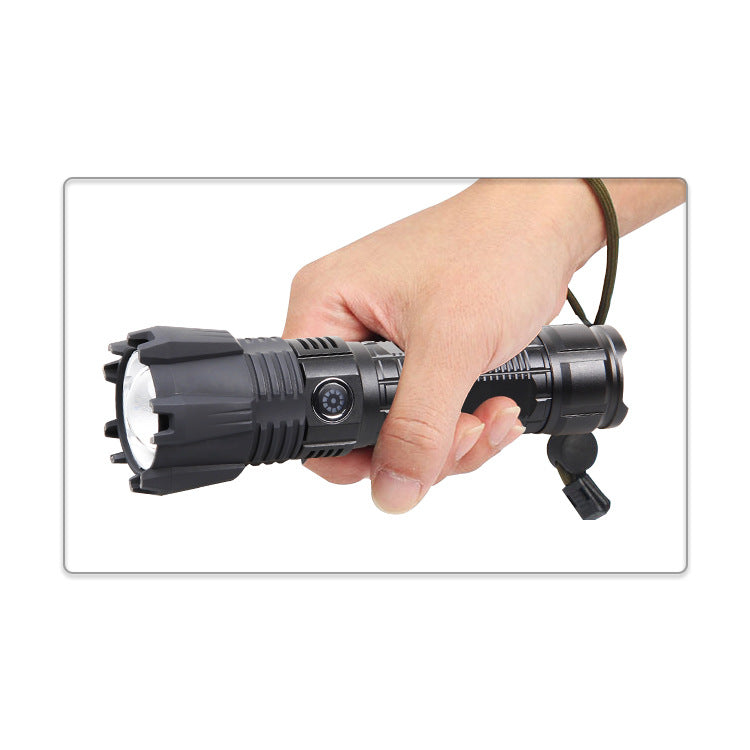 Cross-border new Jiugongge lamp beads strong light USB charging, telescopic zoom remote radiation power display LED flashlight