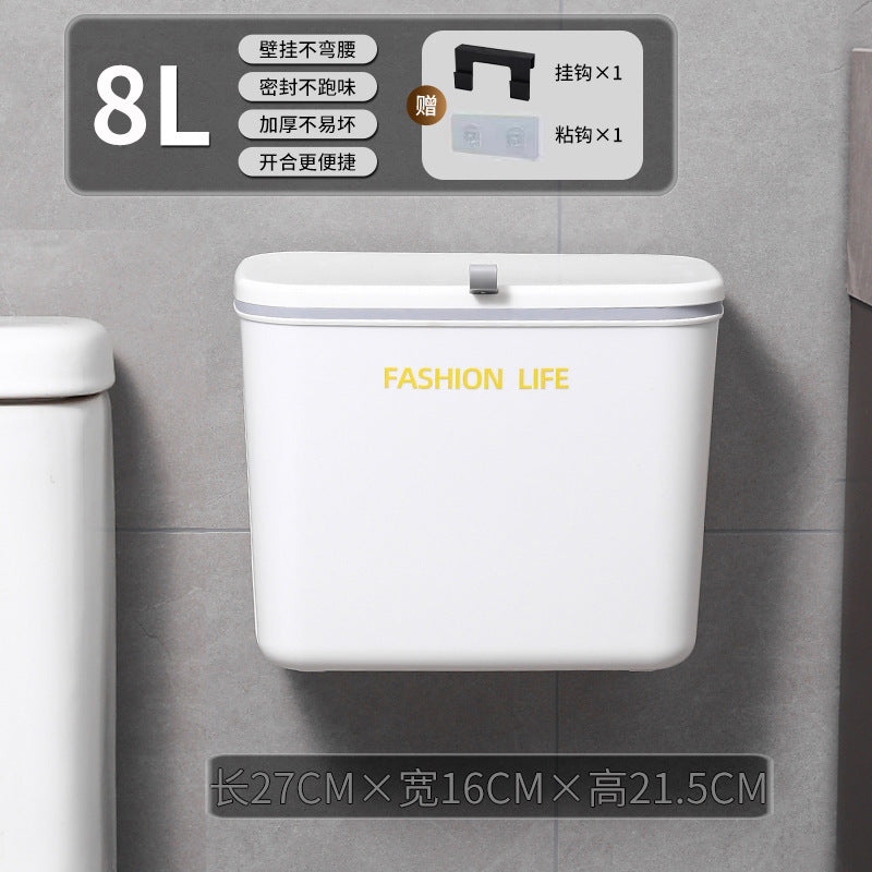 Kitchen trash can bathroom with lid crevice garbage storage bucket for home wall mounted installation-free multi-purpose trash can