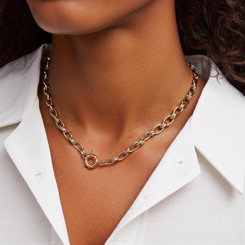 Titanium steel vacuum plating in the furnace 18k real gold spring buckle open ring pearl paper clip detachable basic chain